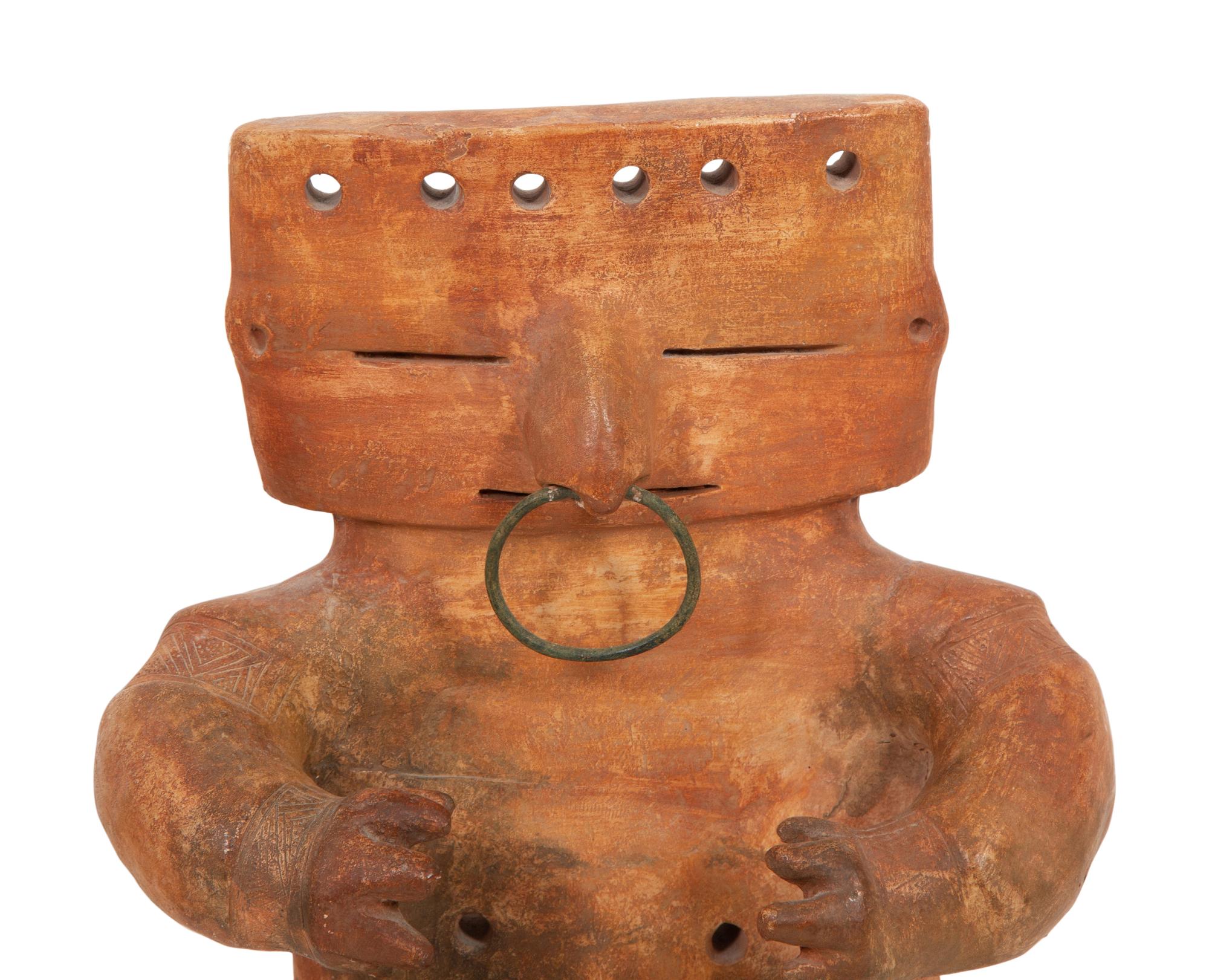 Two Quimbaya Style Pottery Seated Figures