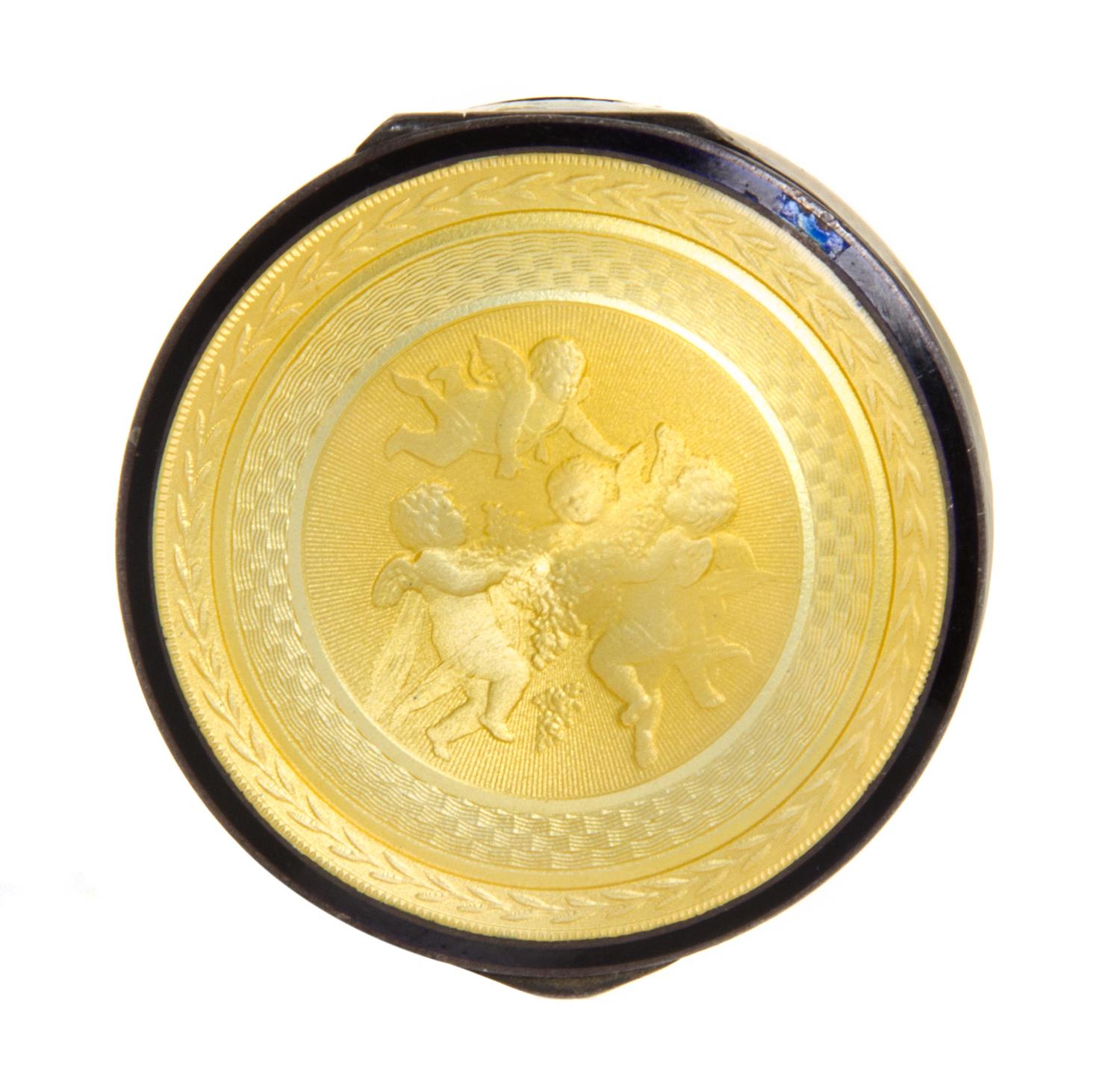 A Swiss Guilloche Enameled Silver Compact, Wegelin Fils, Geneva, 19th/20th Century, of circular form, the hinged lid decorated with thr