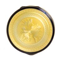 A Swiss Guilloche Enameled Silver Compact, Wegelin Fils, Geneva, 19th/20th Century, of circular form, the hinged lid decorated with thr