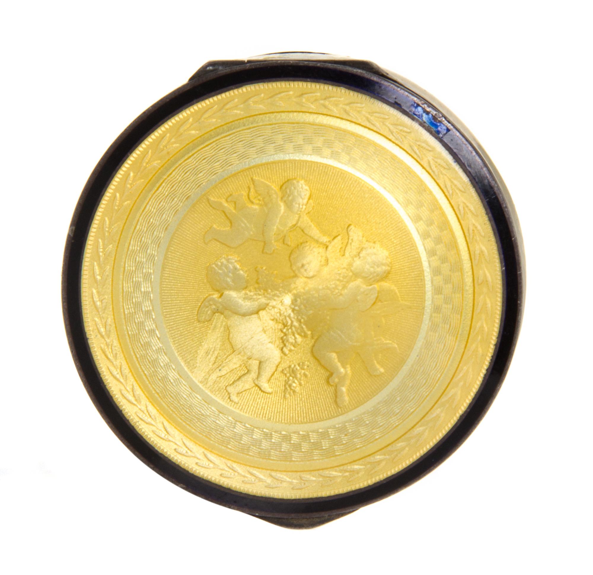 A Swiss Guilloche Enameled Silver Compact, Wegelin Fils, Geneva, 19th/20th Century, of circular form, the hinged lid decorated with thr