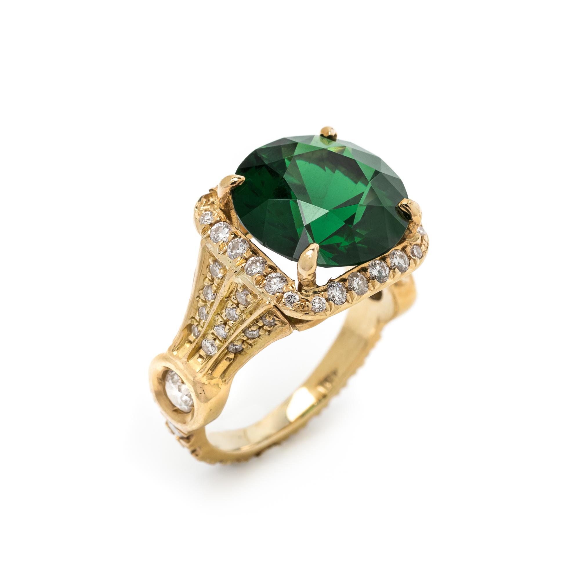 GREEN TOURMALINE AND DIAMOND RING