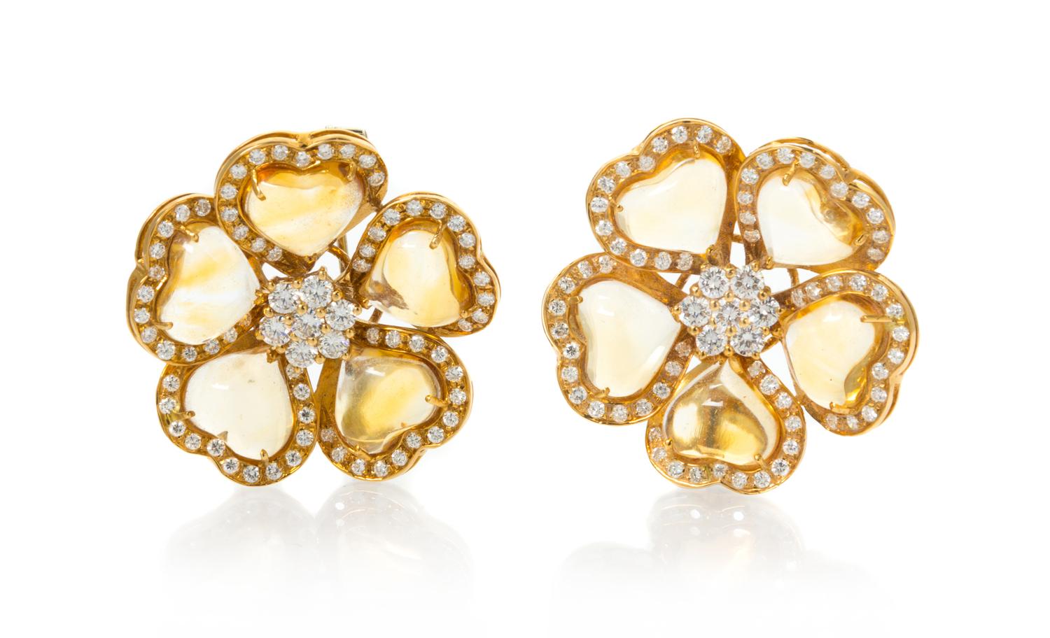 An 18 Karat Yellow Gold, Citrine and Diamond Demi Parure, 34.70 dwts.