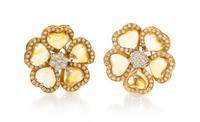 An 18 Karat Yellow Gold, Citrine and Diamond Demi Parure, 34.70 dwts.