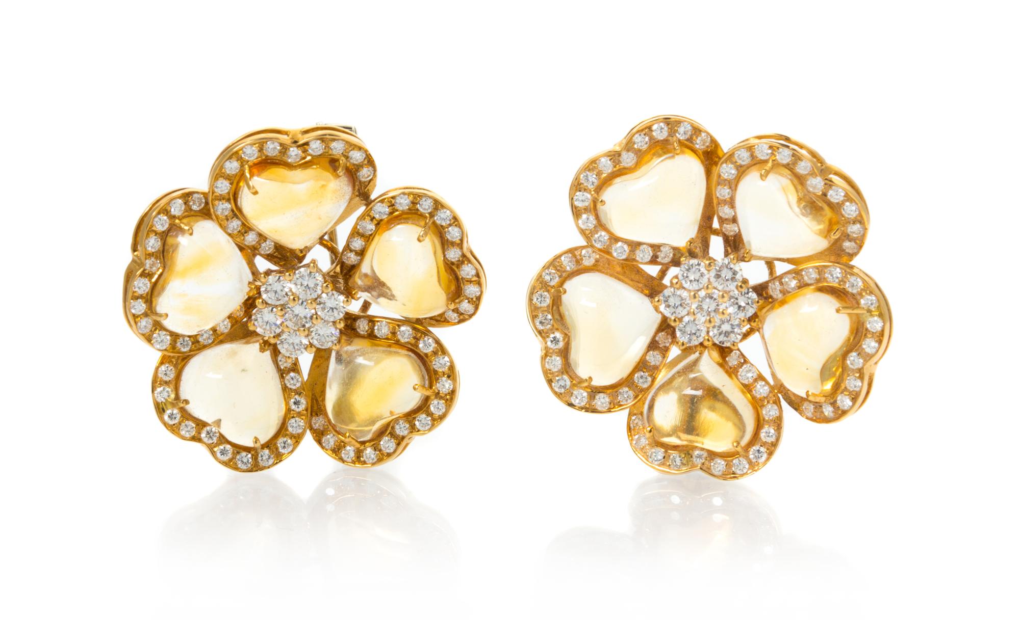 An 18 Karat Yellow Gold, Citrine and Diamond Demi Parure, 34.70 dwts.