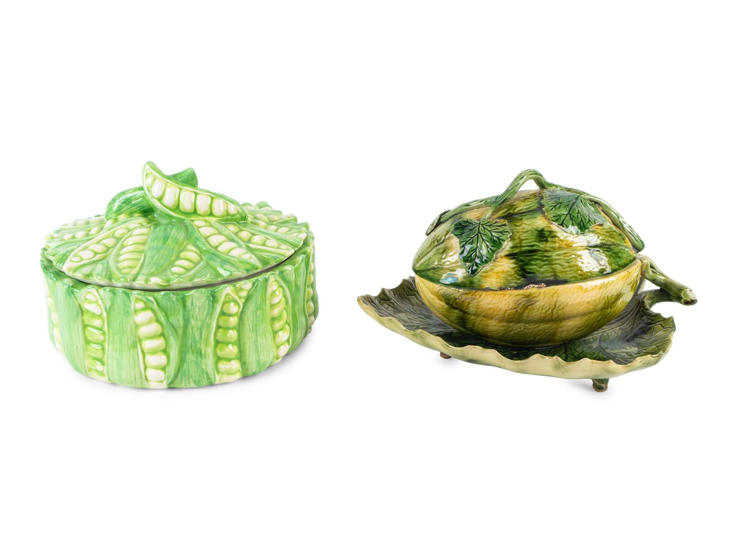 Two Glazed Ceramic Vegetable-form Serving Bowls — 20TH CENTURY