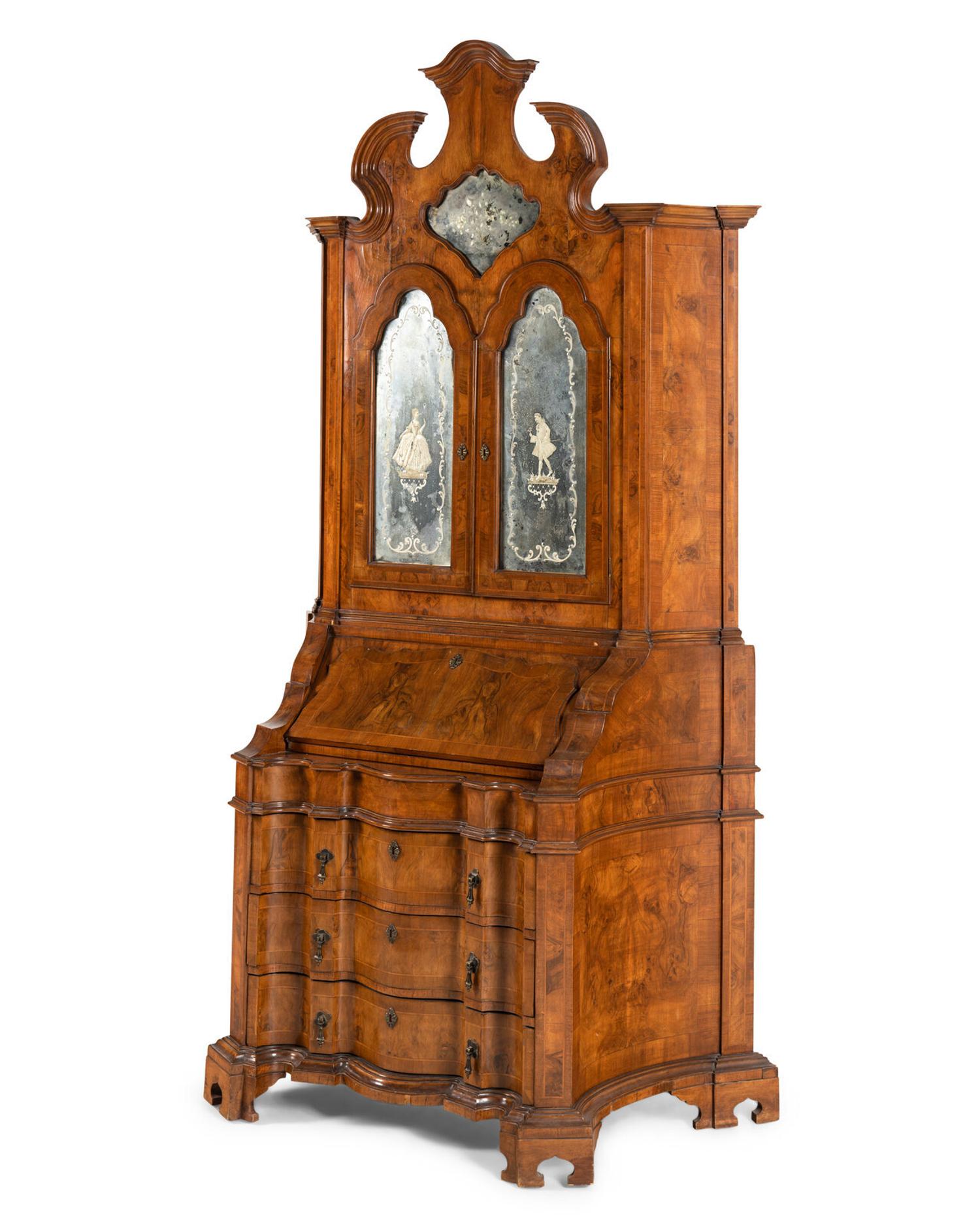 A Venetian Walnut Bureau Bookcase