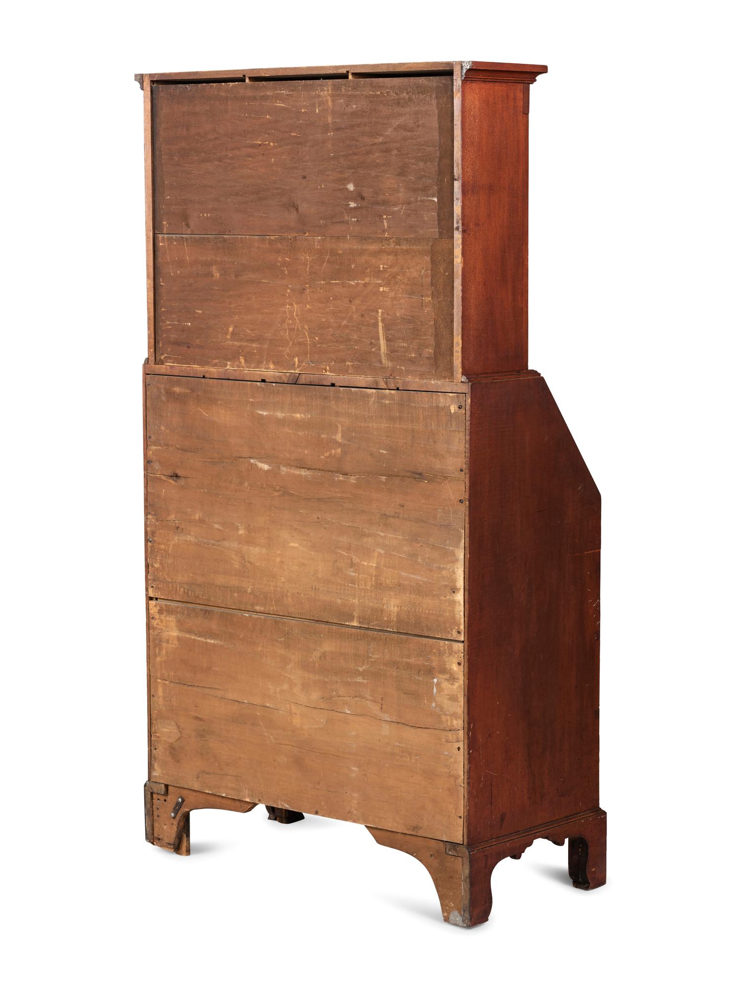 A Federal Red-Painted Maple or Cherrywood Desk-and Bookcase