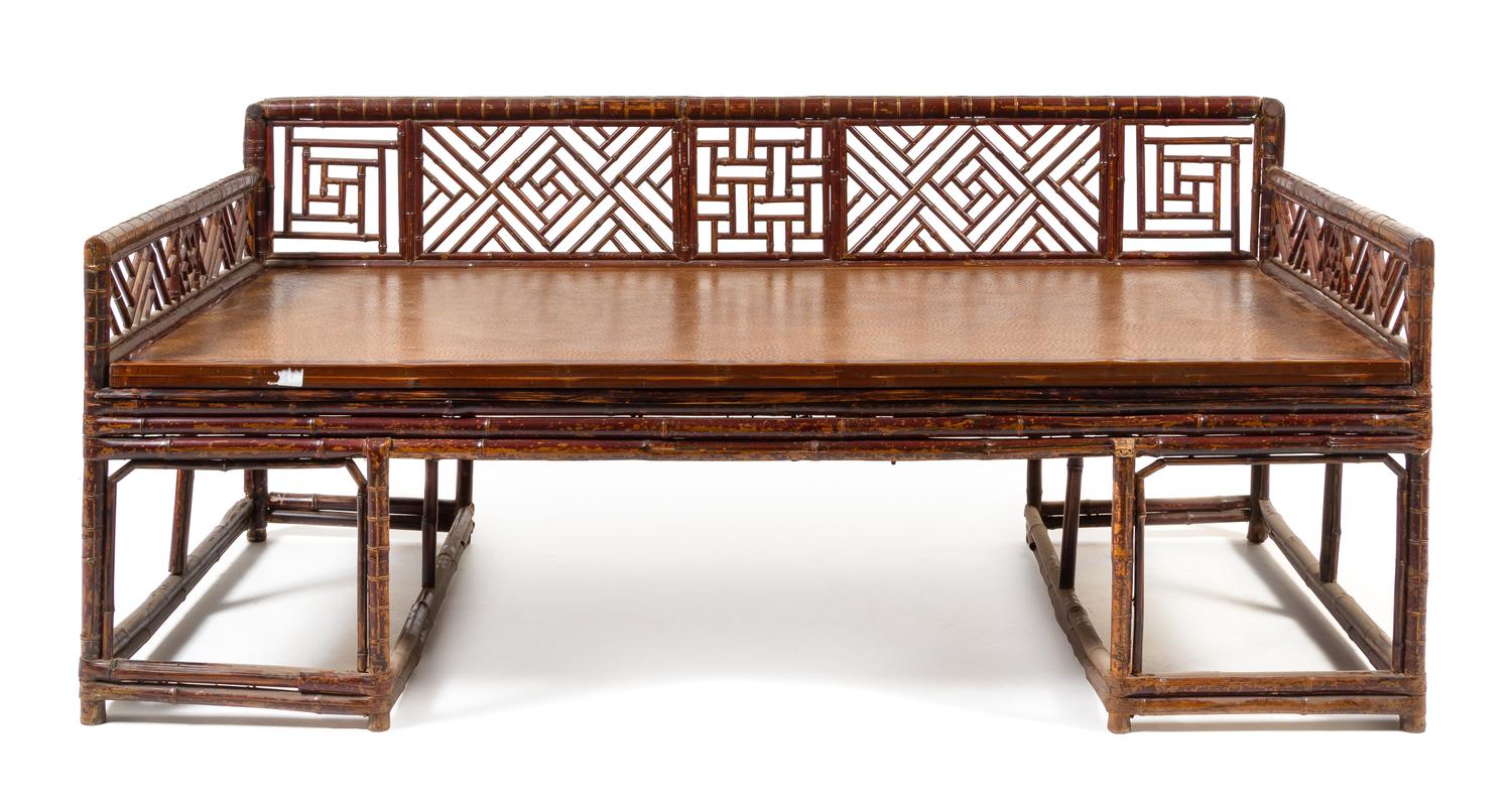A Large Chinese Spotted Bamboo Luohan Bed, Luohanchuang Height 32 1/4 x width 46 x depth 23 inches. — 18TH/19TH CENTURY
