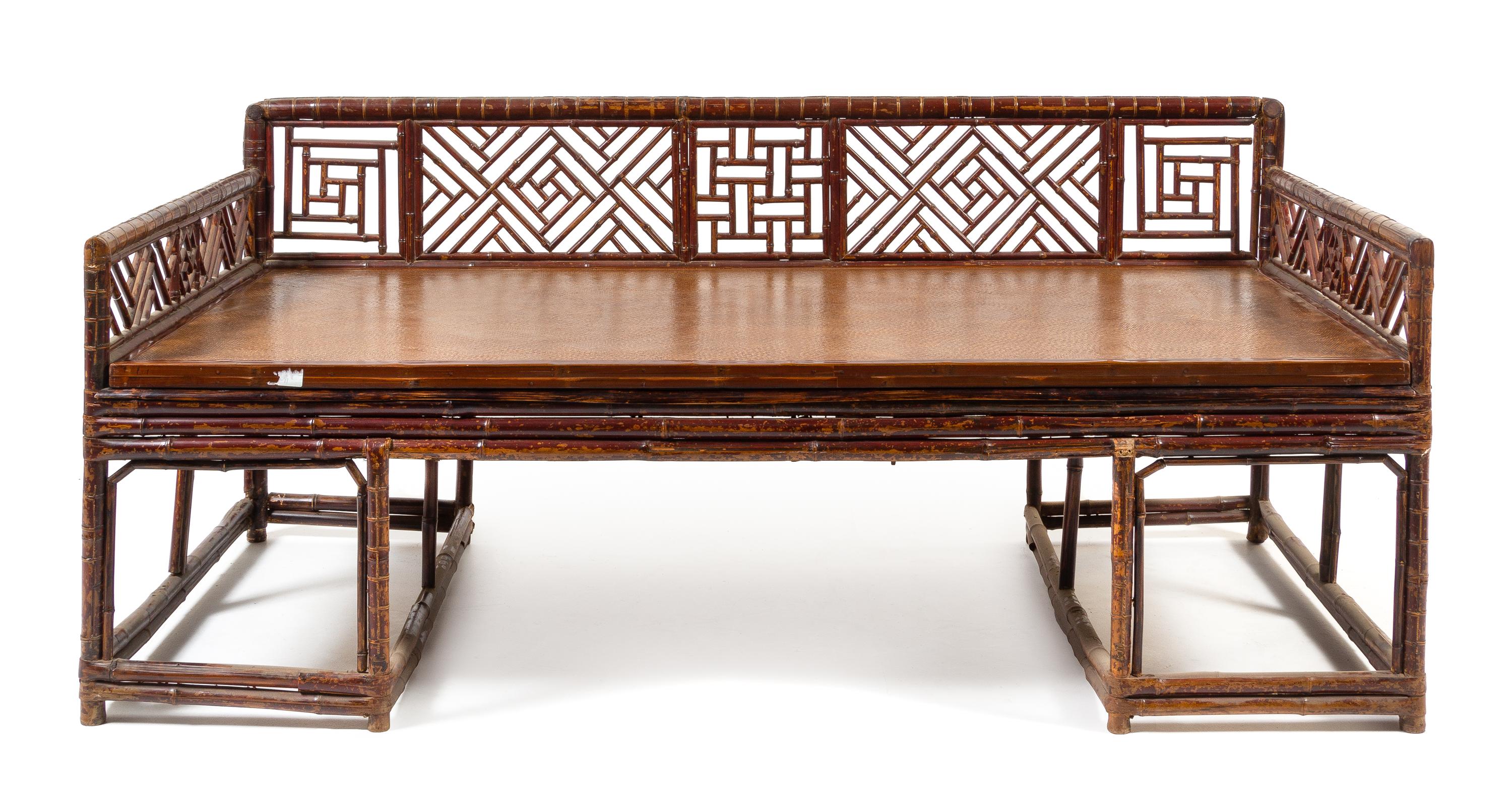 A Large Chinese Spotted Bamboo Luohan Bed, Luohanchuang Height 32 1/4 x width 46 x depth 23 inches. — 18TH/19TH CENTURY