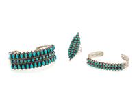 Zuni Silver and Petit Point Turquoise Cuff Bracelets AND Ring