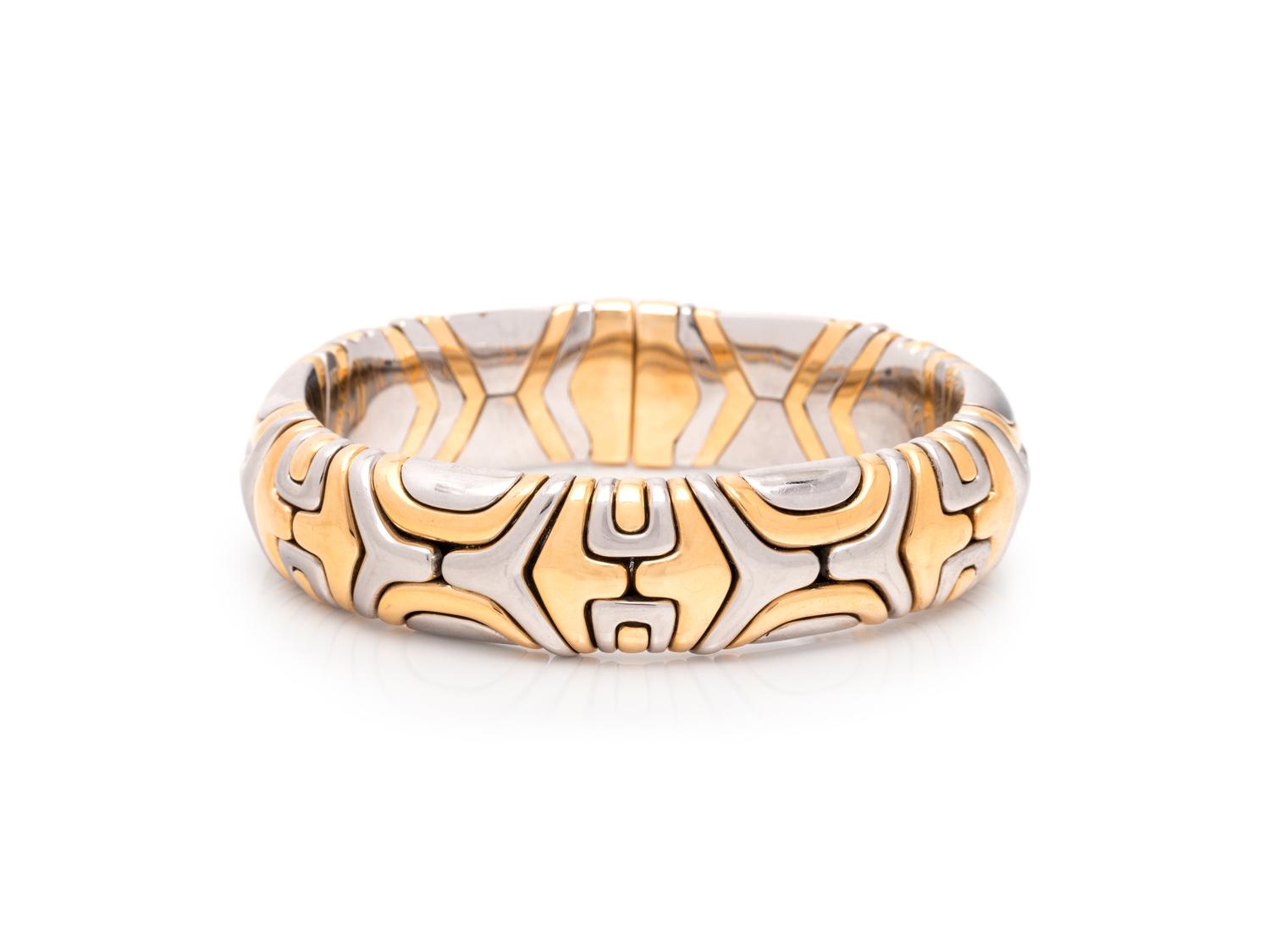 BVLGARI, YELLOW GOLD AND STEEL 'PARENTESI' CUFF BRACELET