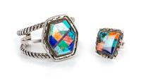 Navajo Silver and Multi-Stone Cuff Bracelet and Ring Length 5 1/4 x opening 3/4 x width 1 3/4 inches