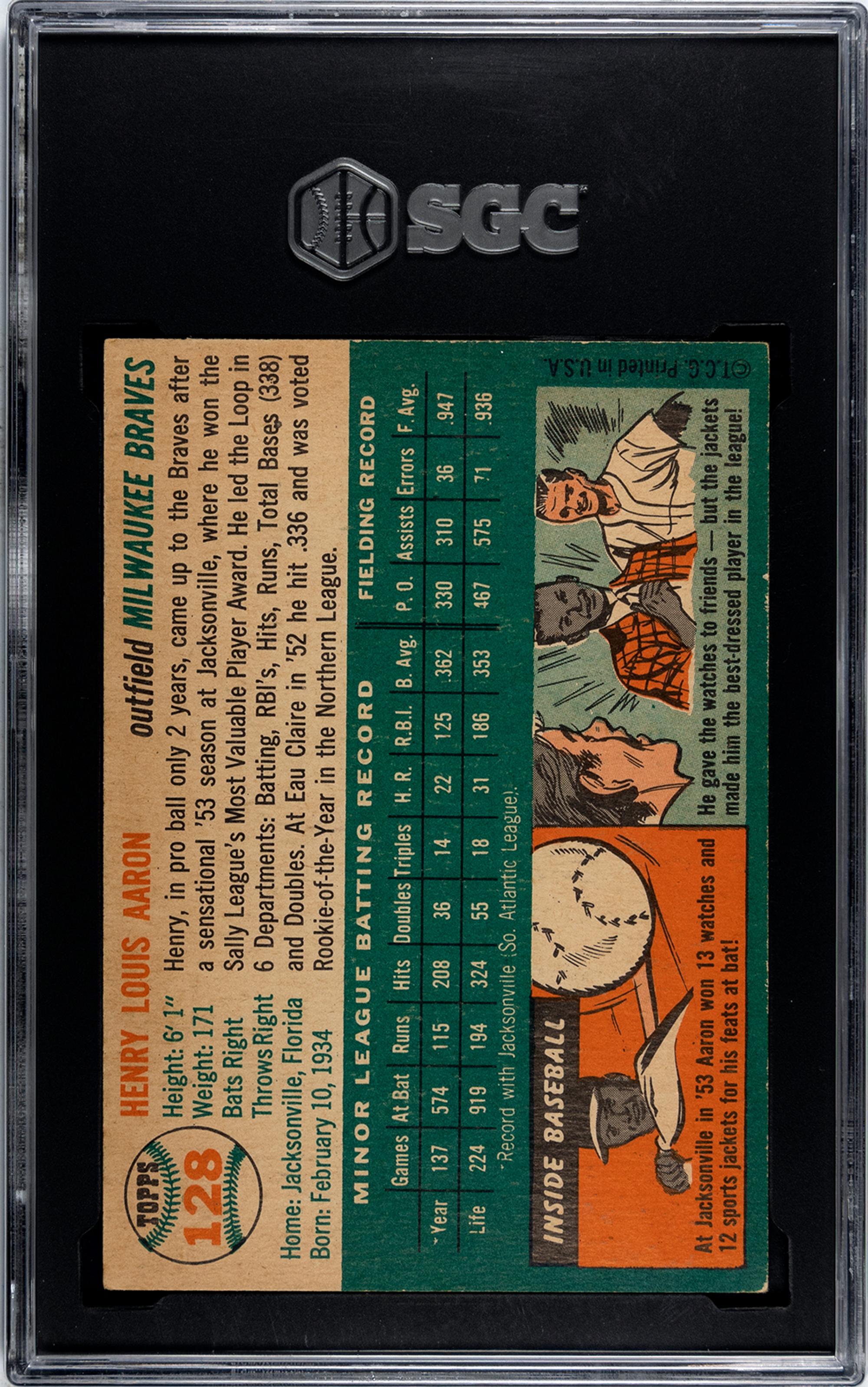 A 1954 Topps Hank Aaron Rookie Baseball Card No. 128 (SGC 5.5 EX+)