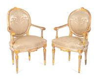 A Pair of Italian Neoclassical Painted and Parcel Gilt Armchairs — LATE 18TH CENTURY