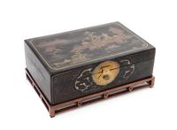A Chinese Export Polychrome and Black Lacquer Box