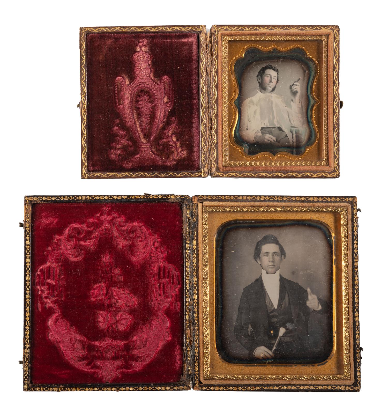 [EARLY PHOTOGRAPHY]. A pair of daguerreotypes featuring men with panache, comprising: