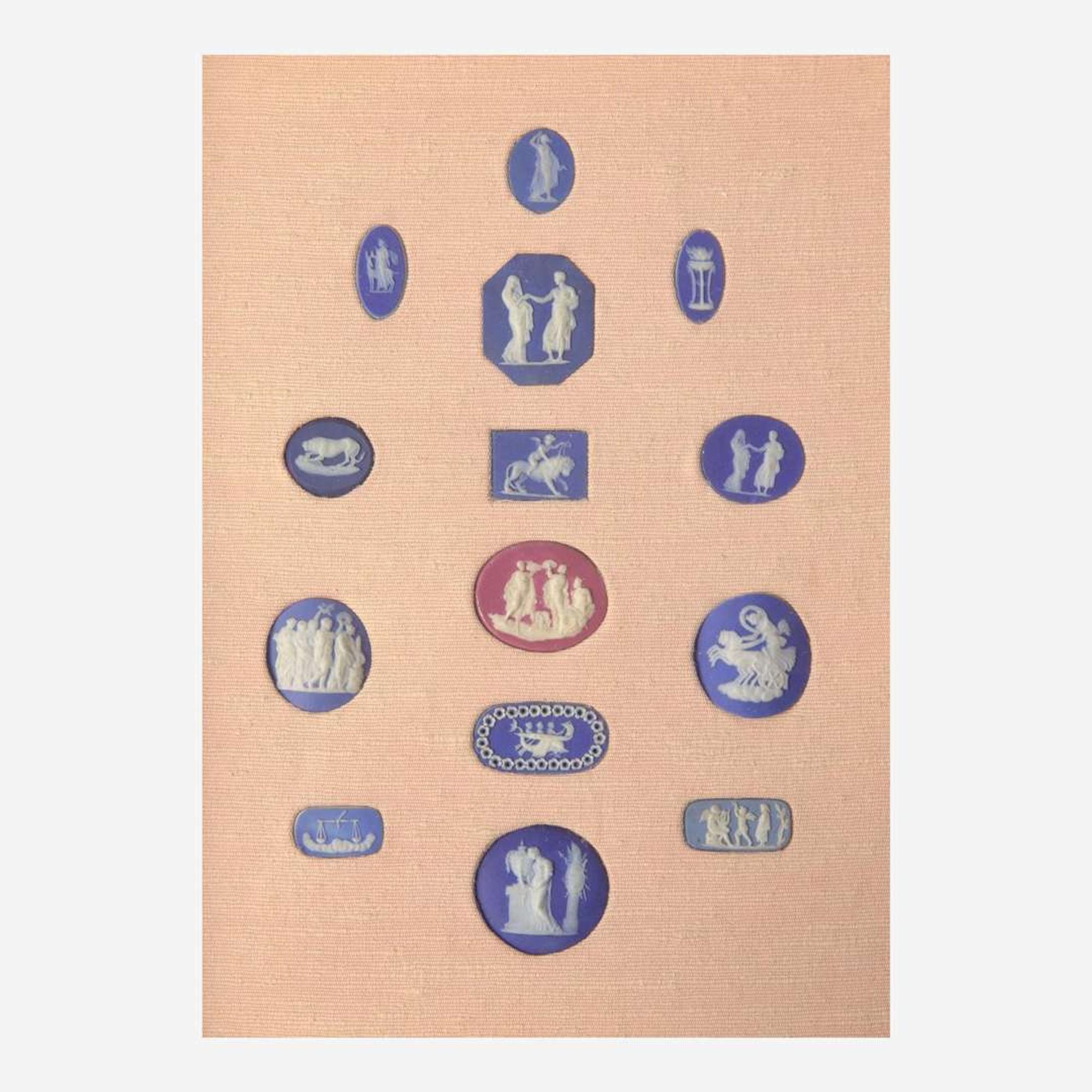 A Collection of Miniature Wedgwood Jasperware Cameos and Intaglios UK, mostly 18th century