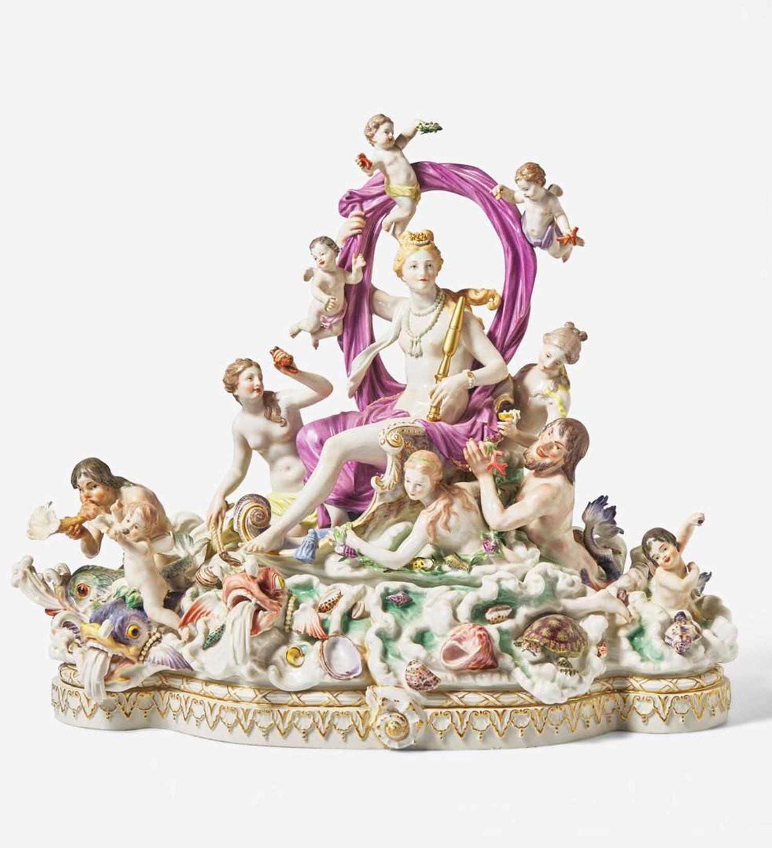 A large Meissen porcelain figural group The Triumph of Amphitrite, post 1815