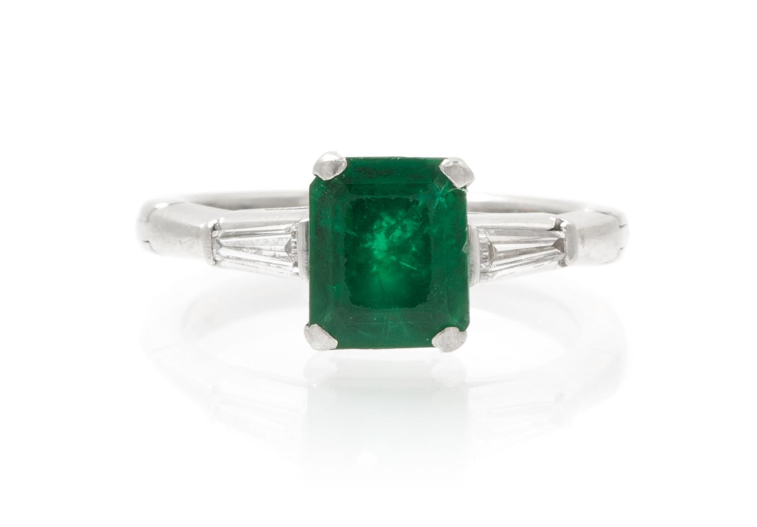 A Platinum, Emerald and Diamond Ring, 3.10 dwts.