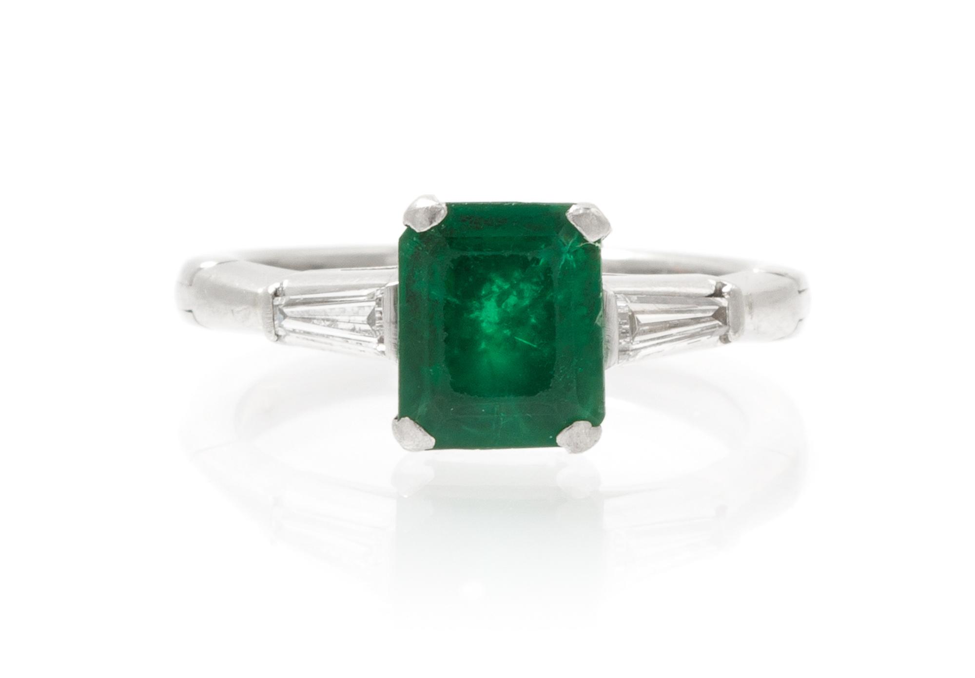 A Platinum, Emerald and Diamond Ring, 3.10 dwts.