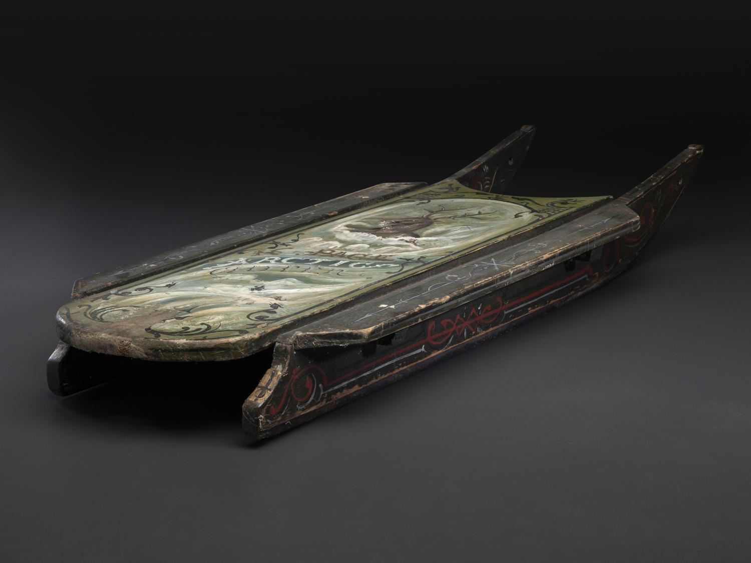 An 'Arctic Clipper' Paint Decorated Carved Wood Sled