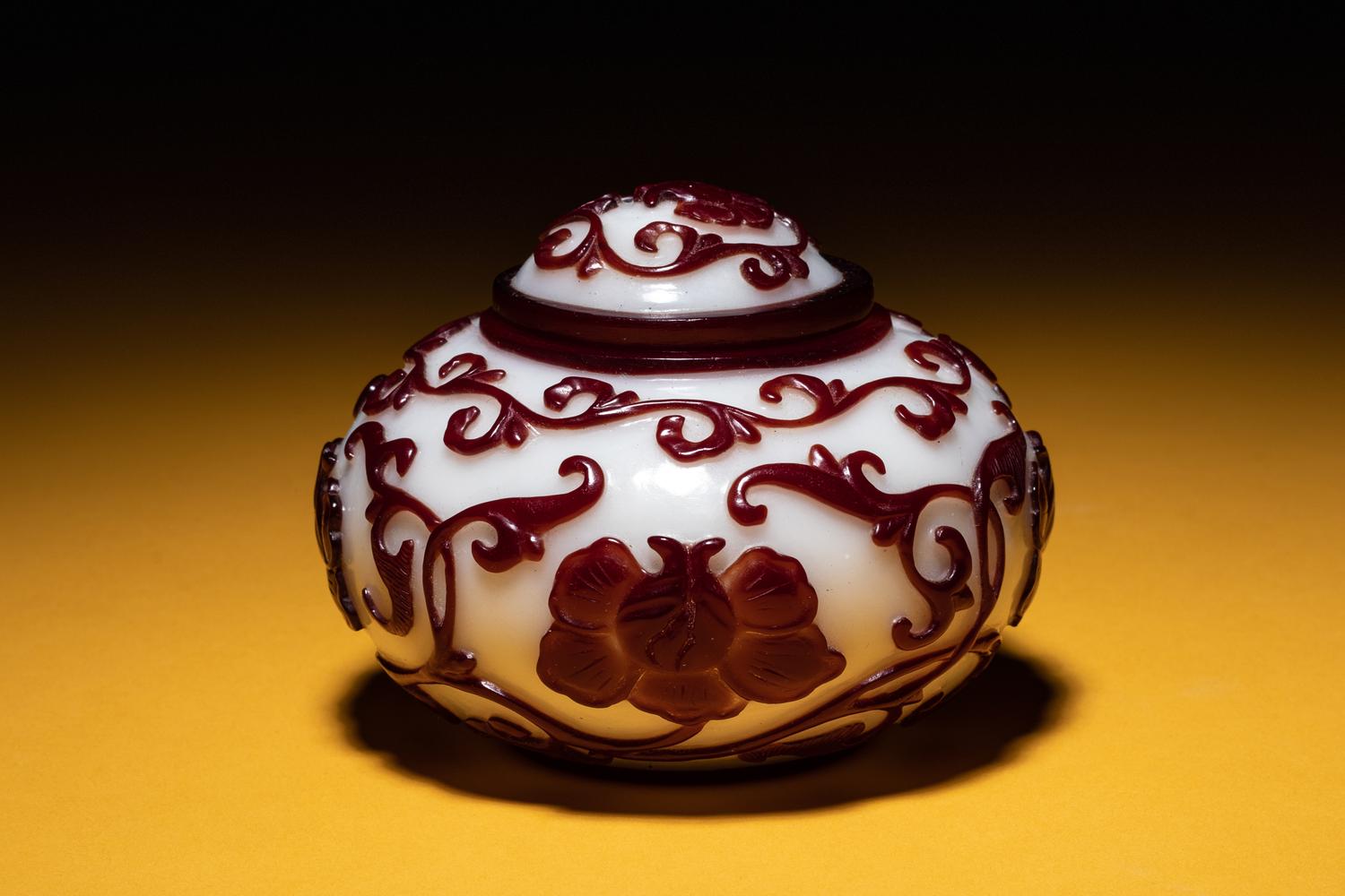 A Red Overlay White Peking Glass Covered Jar