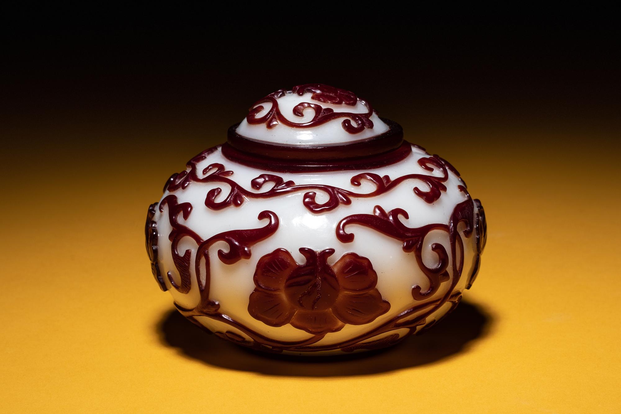 A Red Overlay White Peking Glass Covered Jar
