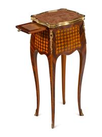A Louis XV Style Gilt Metal Mounted Marble-Top End Table