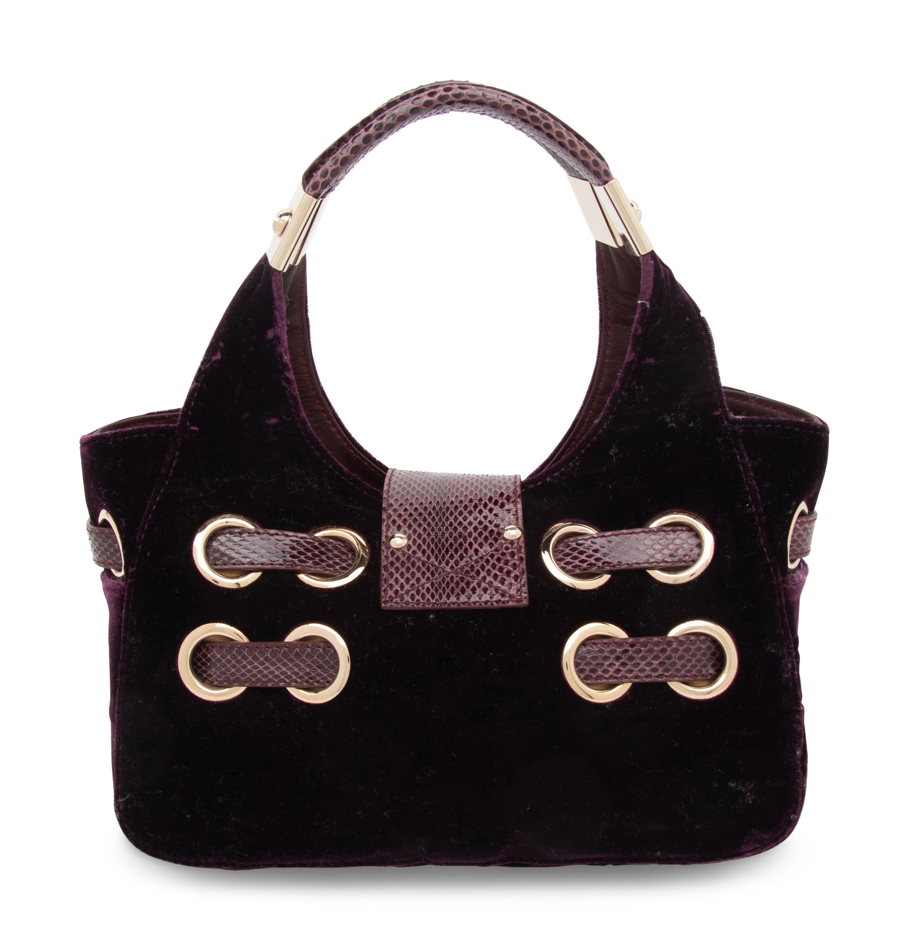 Jimmy Choo, Purple Velvet & Snakeskin Handbag