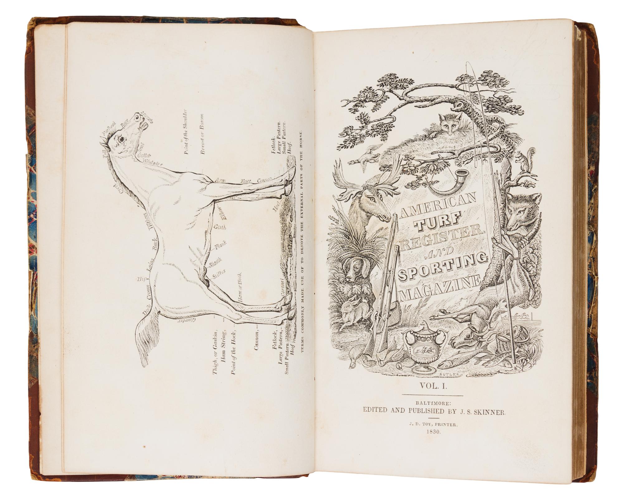 [SPORTING]. American Turf Register and Sporting Magazine. Volumes I-V, Nos. 1-12. Baltimore: J.S. Skinner, 1830-1834.