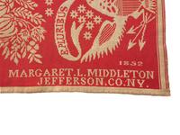 A Red and White Patriotic Jacquard Woven Coverlet