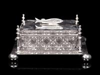 Two English Silver-Plate and Cut Glass Biscuit Jars and A Similar Sardine Box