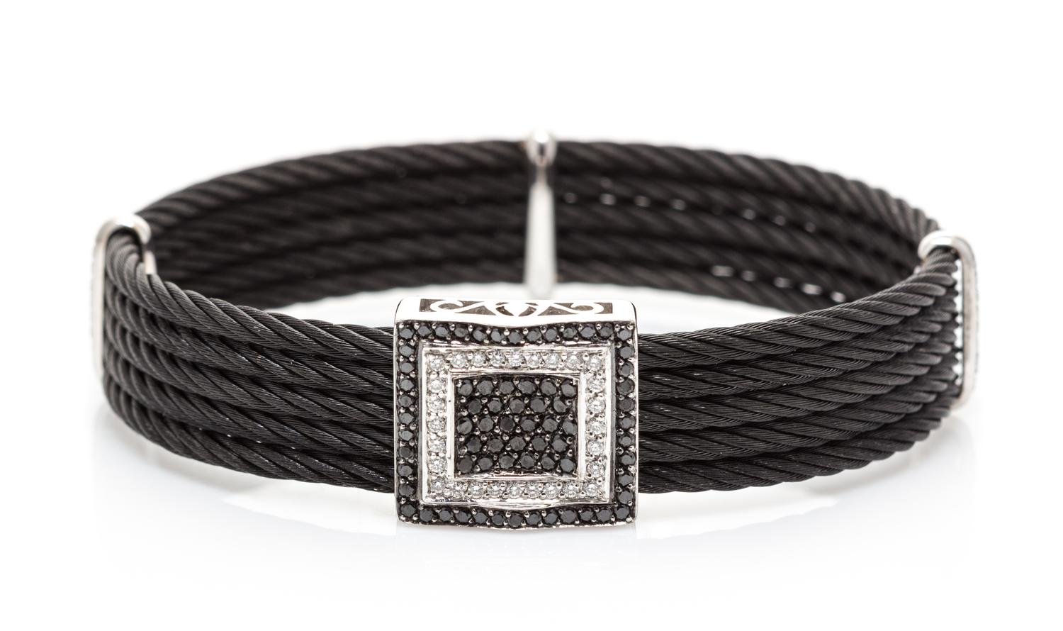 A Black PVD Coated Stainless Steel, 18 Karat White Gold, Diamond and Black Diamond "Celtic Noir" Bracelet, Charriol, 18.90 dwts.
