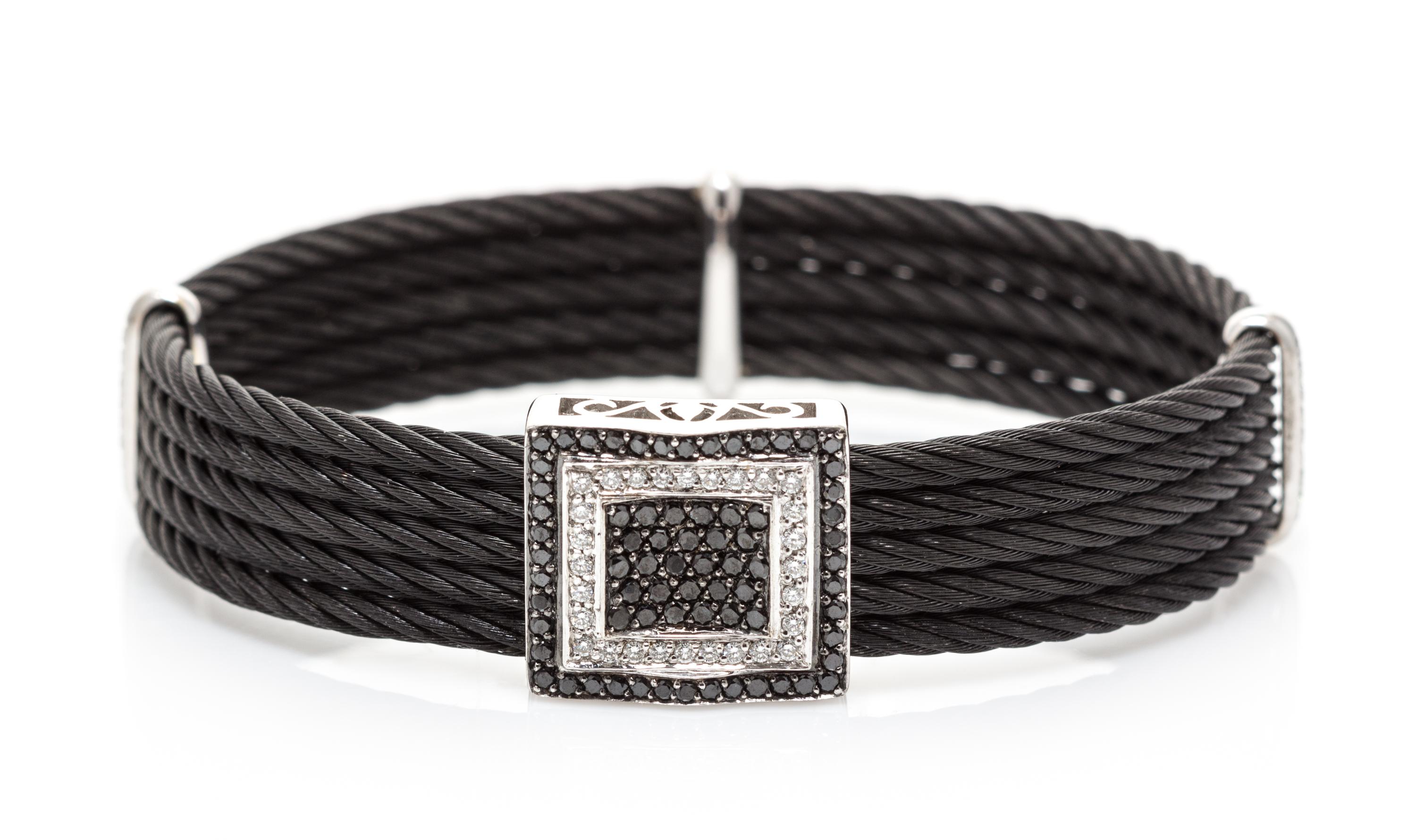 A Black PVD Coated Stainless Steel, 18 Karat White Gold, Diamond and Black Diamond "Celtic Noir" Bracelet, Charriol, 18.90 dwts.