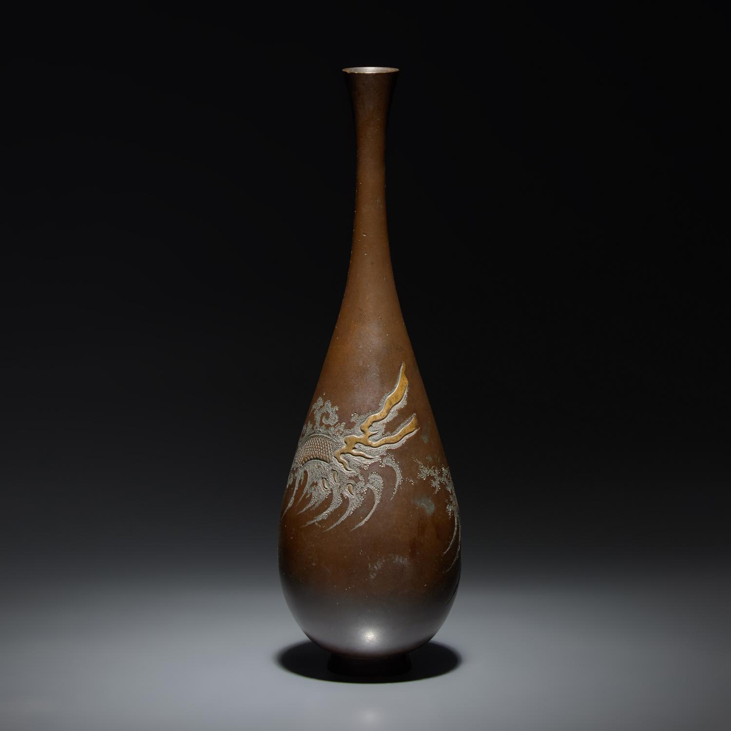 A Japanese Parcel Gilt Bronze "Dragon" Vase, signed, Meiji/Taisho Period