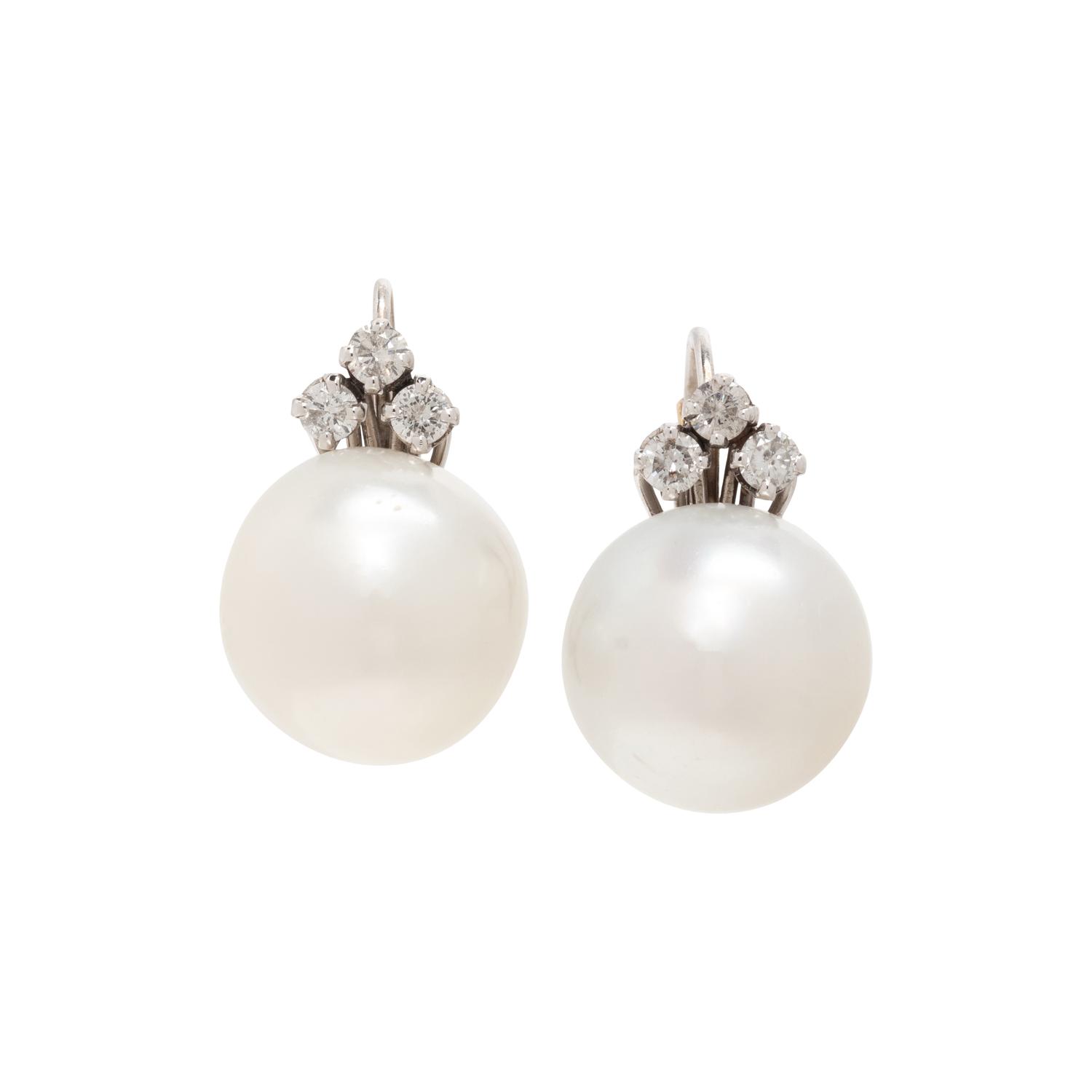 CULTURED SOUTH SEA PEARL AND DIAMOND EARRINGS