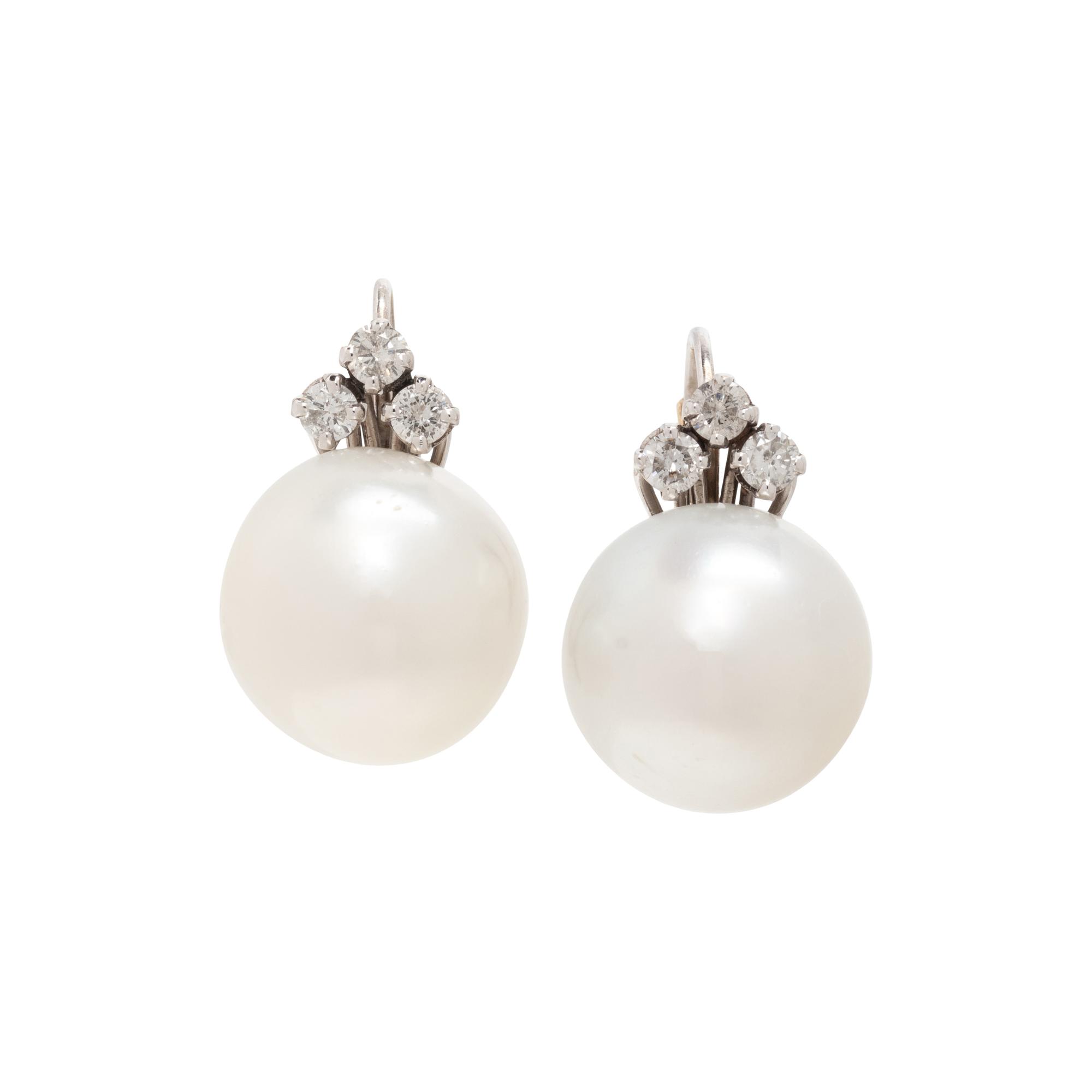 CULTURED SOUTH SEA PEARL AND DIAMOND EARRINGS