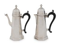 Two George V Silver Small Lighthouse Coffeepots — The first Thomas Bradbury & Sons, Sheffield, 1927, the second Thomas Bradbury & Sons, London, 1927