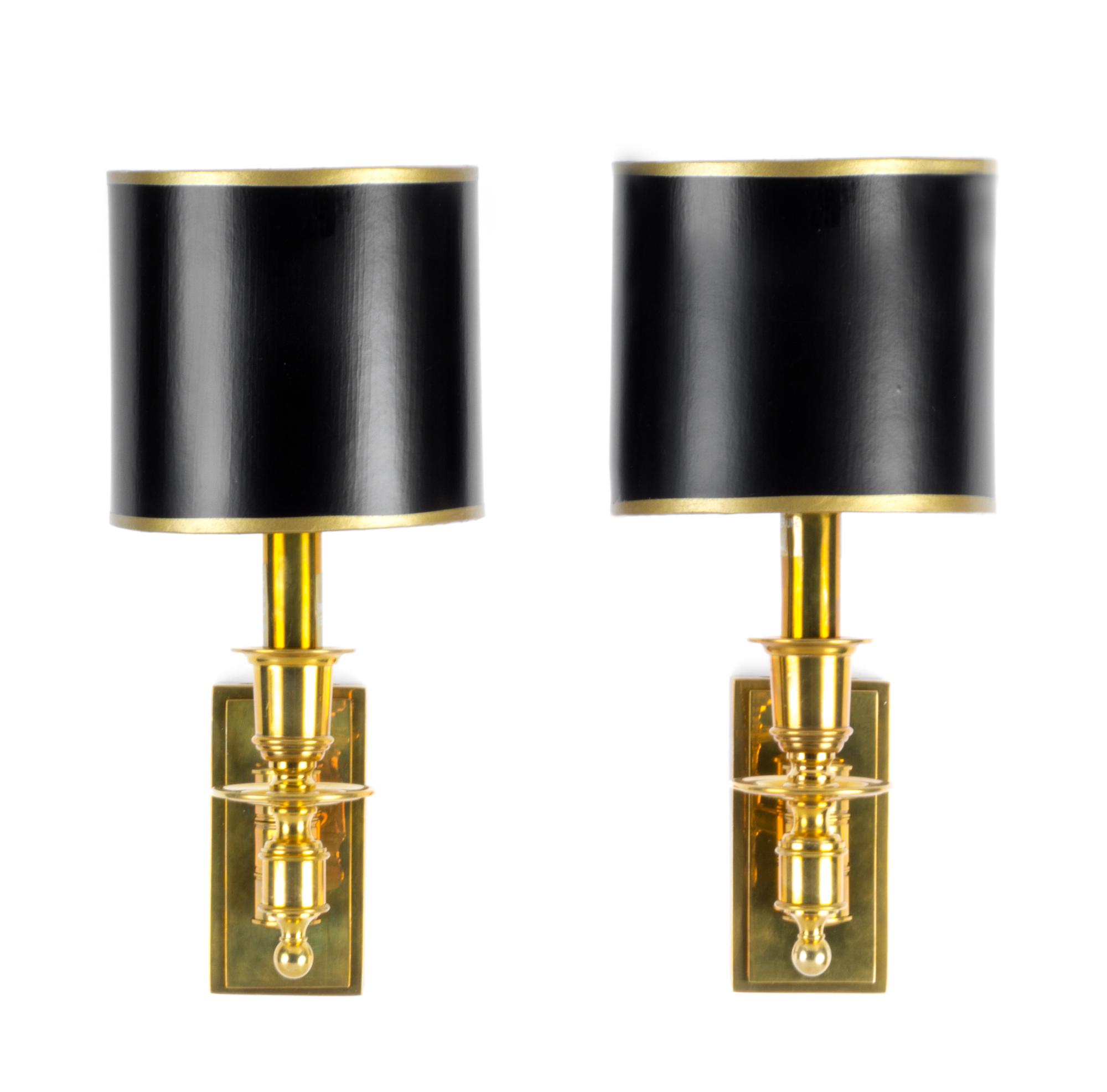 A Pair of Modern Brass Single-Light Sconces Height 11 5/8 inches.