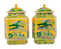 A Pair of Chinese Famille Verte Porcelain Lidded Jars