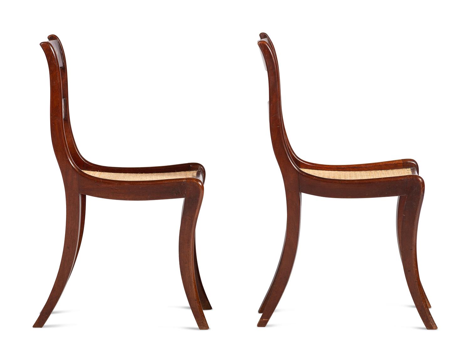 Six Regency Brass Inlaid Mahogany Side Chairs