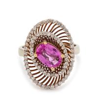 A 14 Karat Bicolor Gold, Pink Sapphire and Diamond Ring,