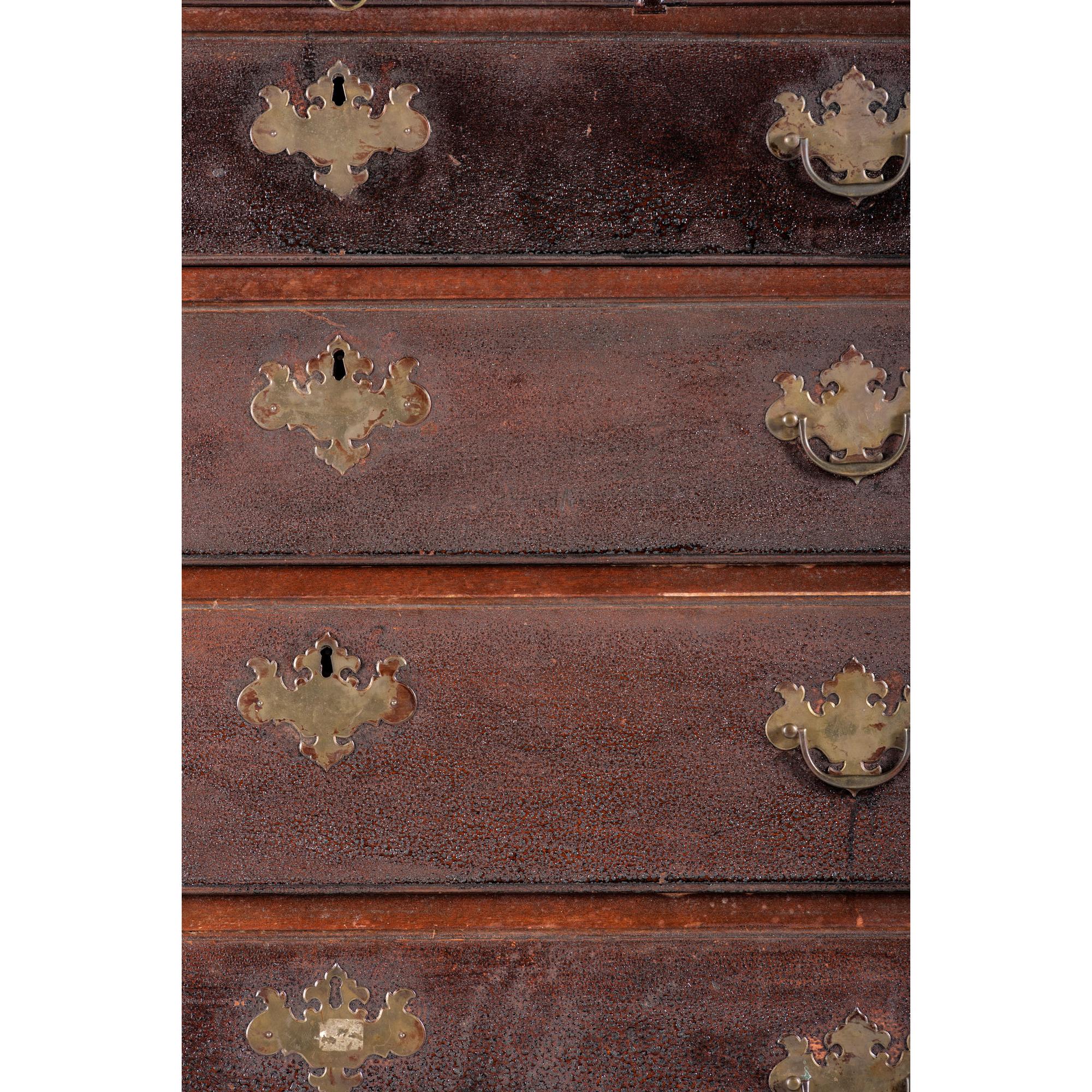 A Chippendale Fan-Carved Cherrywood Claw-and-Ball Foot Chest-on-Chest