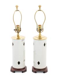 A Pair of Chinese Qianjiang Porcelain Hat Holders Mounted as Lamps