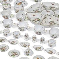 An Extensive Herend Rothschild Bird Porcelain Dinner Service