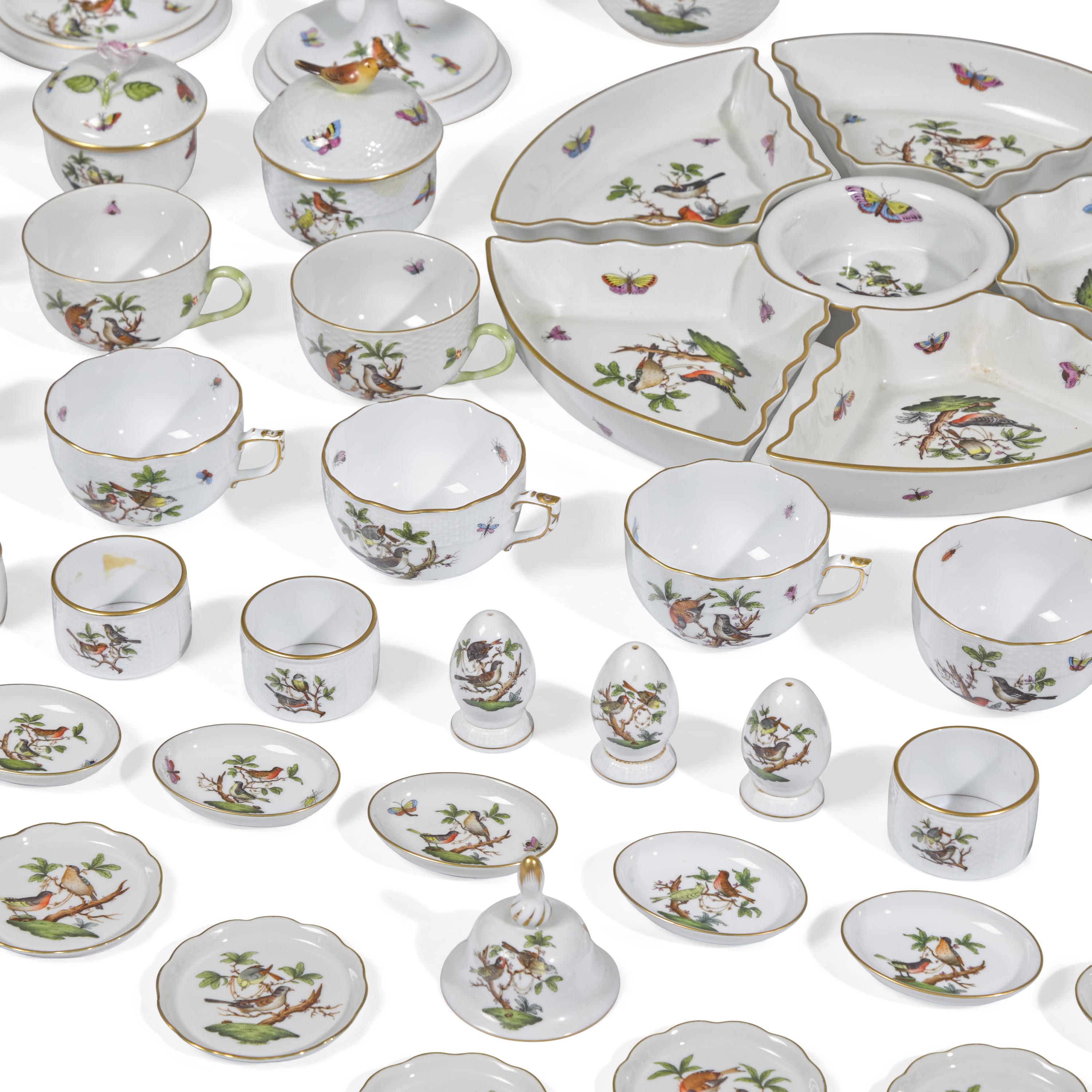 An Extensive Herend Rothschild Bird Porcelain Dinner Service