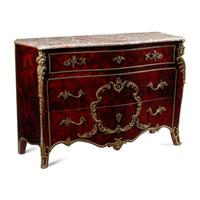 A Louis XV Style Faux Shell-Painted and Gilt Bronze Mounted Commode
