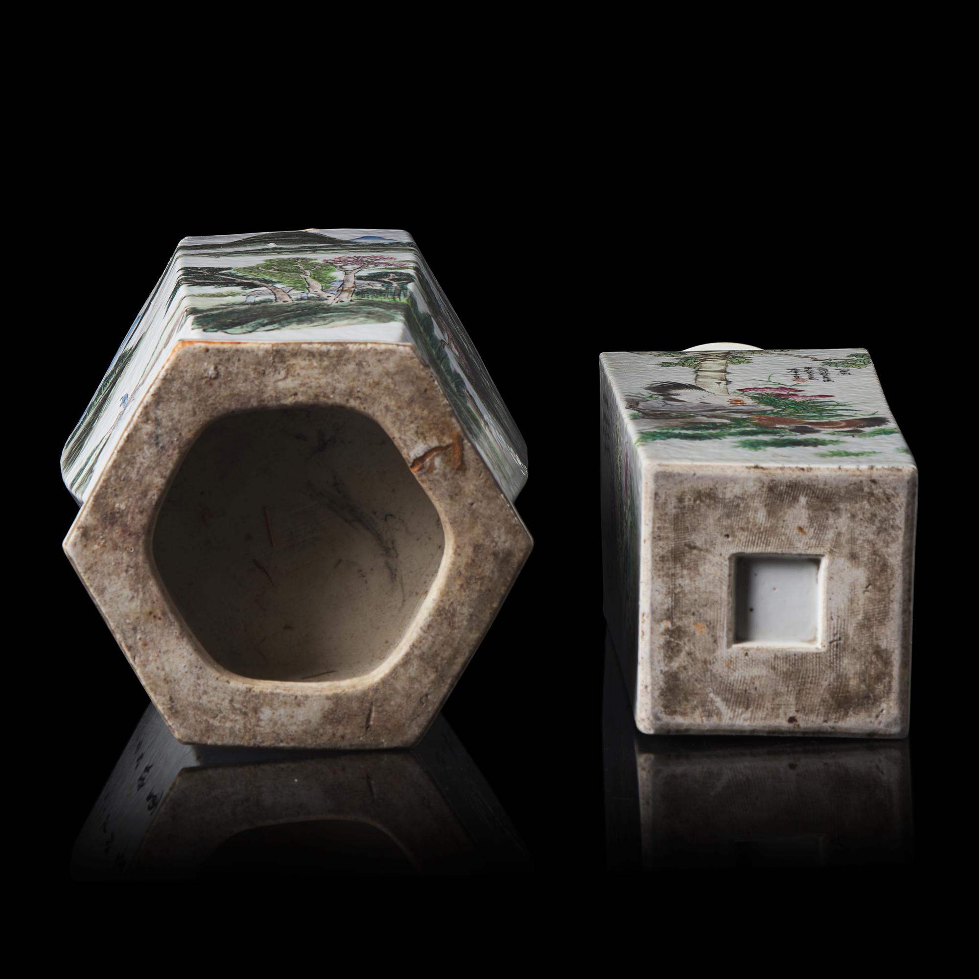 Two Chinese Porcelain Faceted Vases 粉彩方瓶兩件