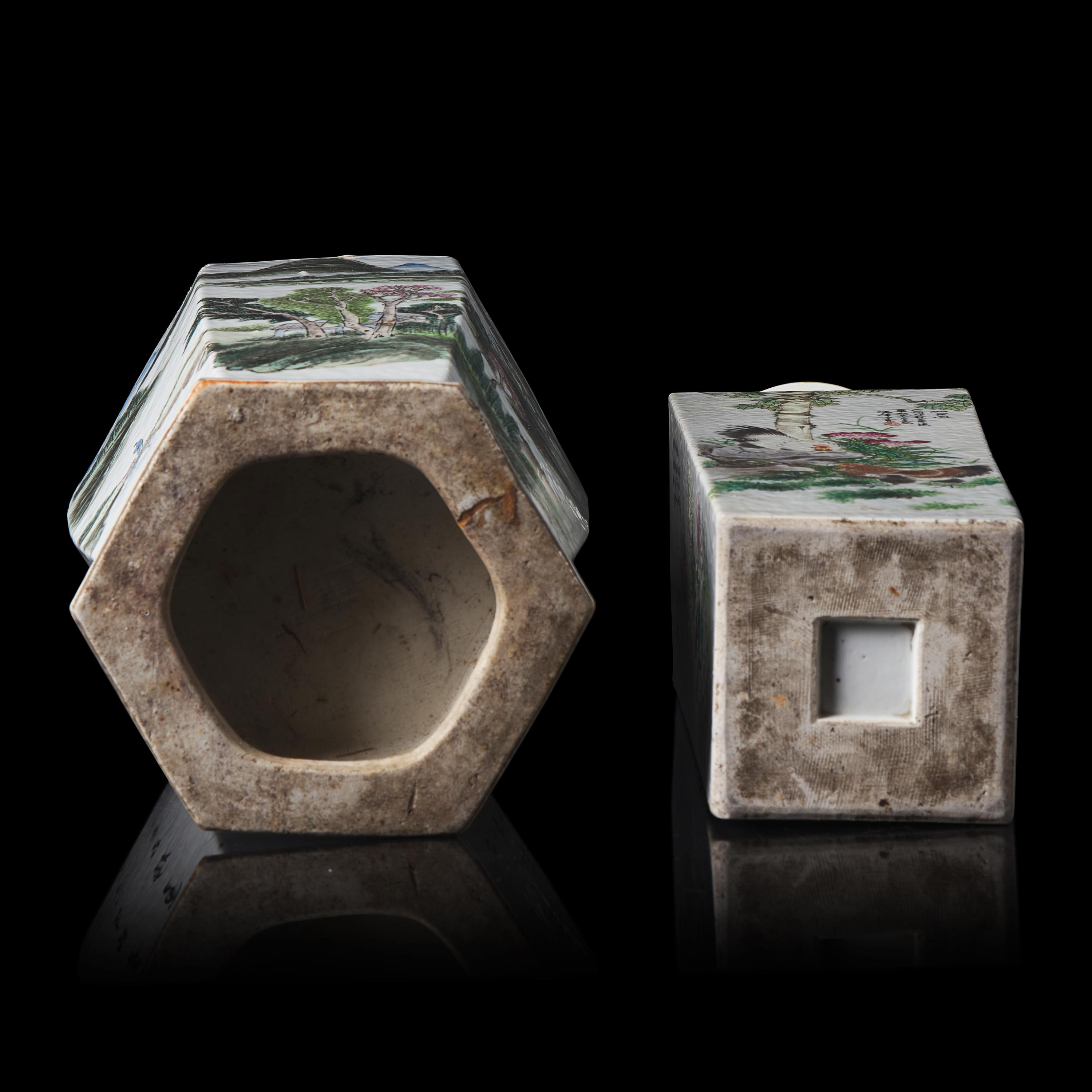 Two Chinese Porcelain Faceted Vases 粉彩方瓶兩件