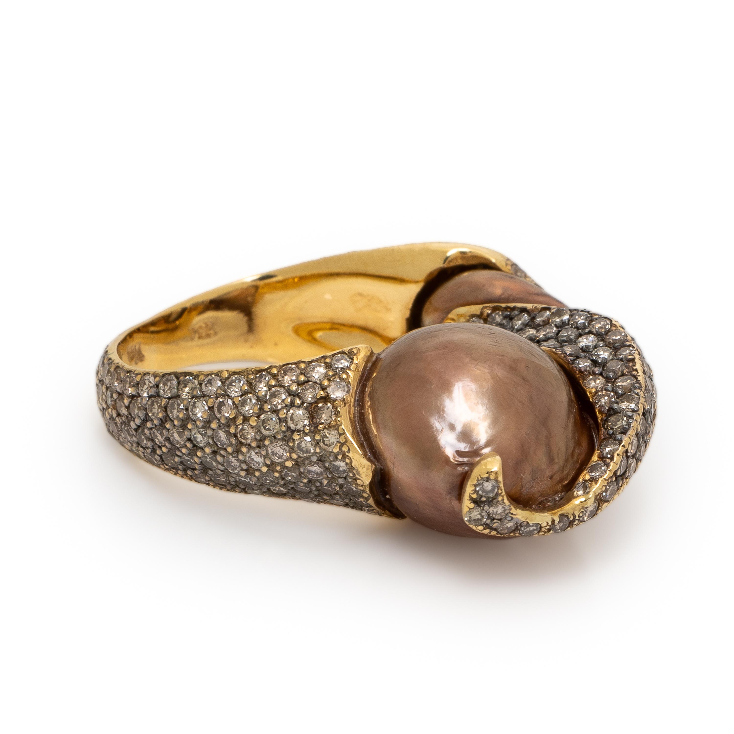 Yvel, Baroque Cultured Pearl and Colored Diamond Ring